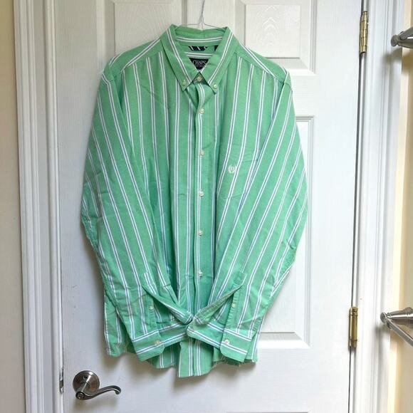 NWOT Chaps 100% Cotton Mint Green & White Striped Button Down - Picture 1 of 9